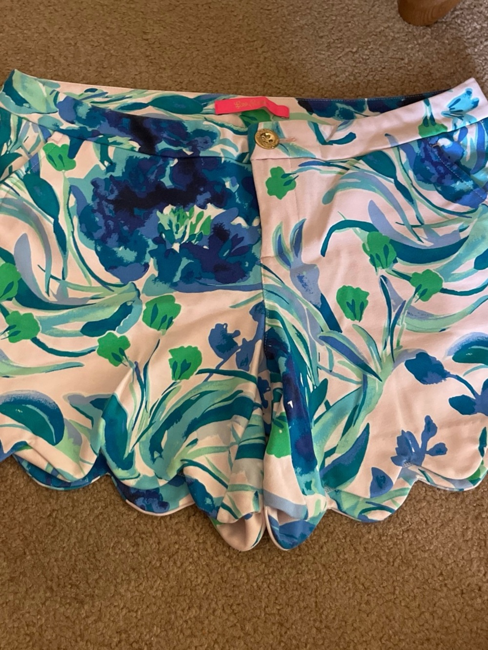 Lilly Pulitzer Blue & Green Floral Scalloped Hem Shorts